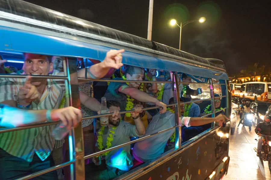 Cartagena: Funny PartyBus with dance floor and good music! - The Route Scenery: Muelle de los Pegasos and Arsenal Area Views